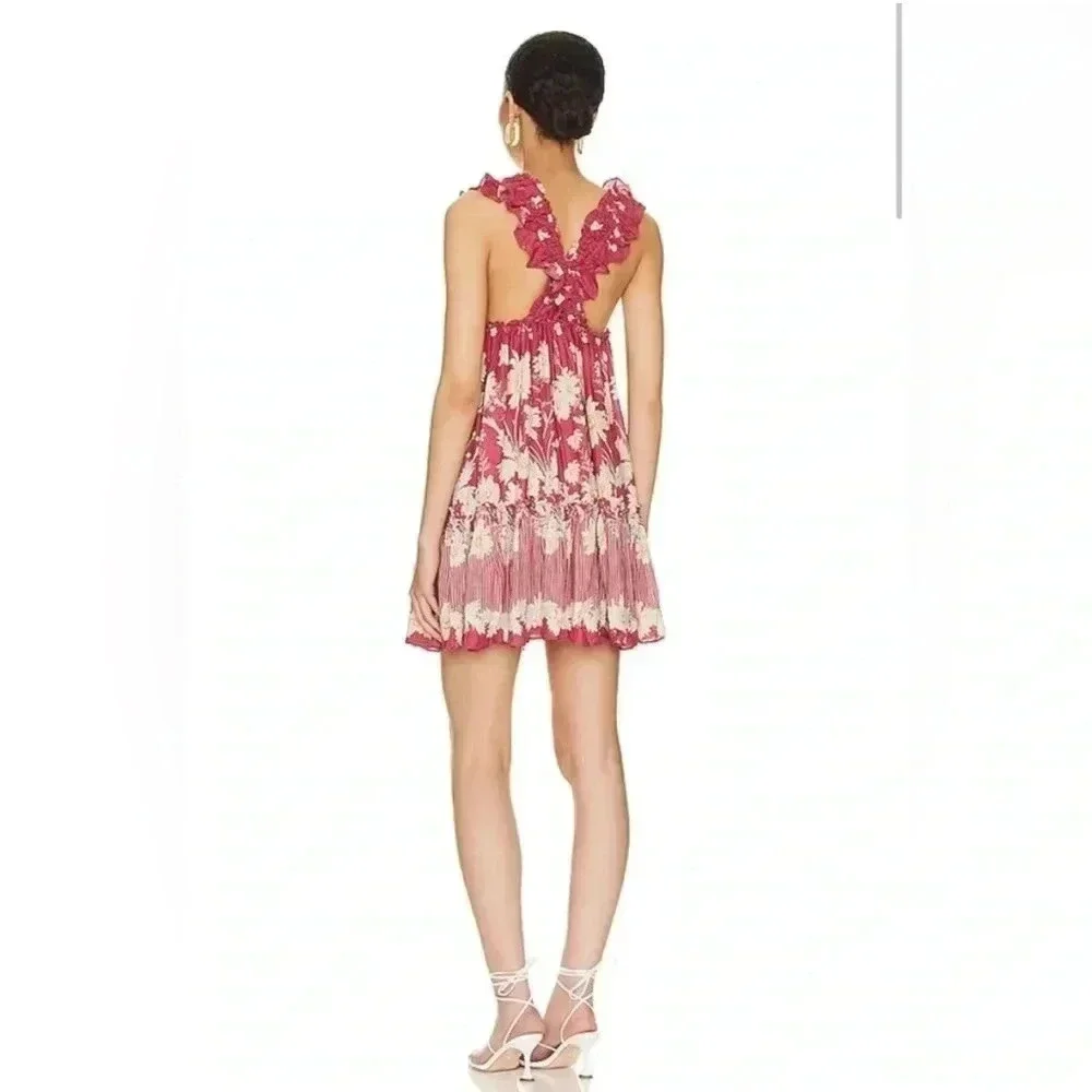 NWT Free People Intimately Bali Wild Daisy Slip Mini Dress Renaissance Red Combo